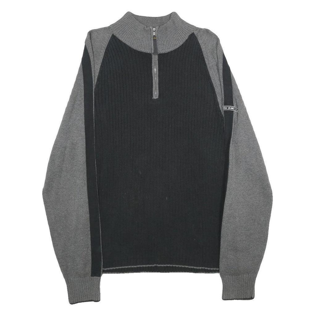 NAUTICA Mens Black & Grey Colourblock Jumper Cotton Pullover Rib Knit XL Casual