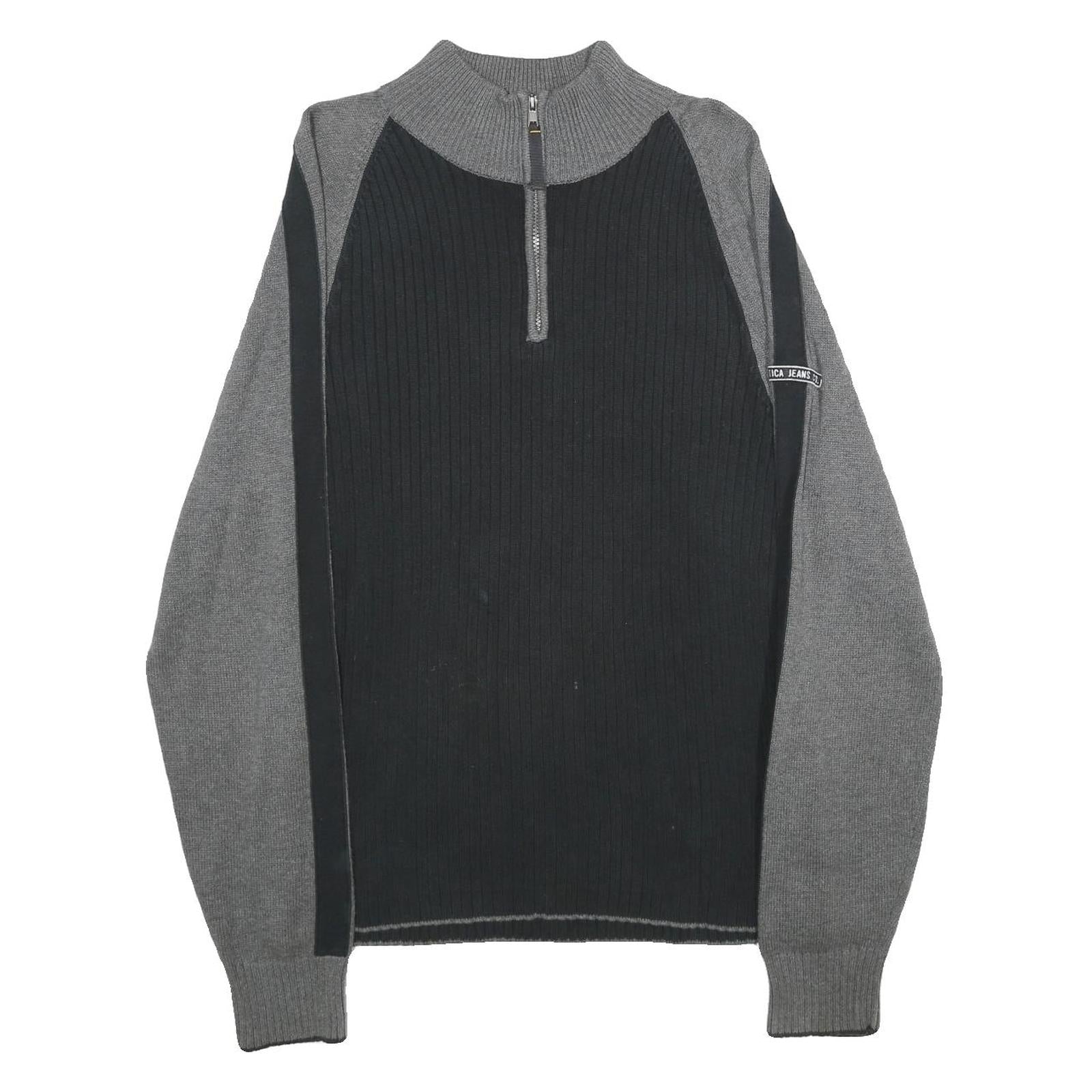 NAUTICA Mens Black & Grey Colourblock Jumper Cotton Pullover Rib Knit XL Casual