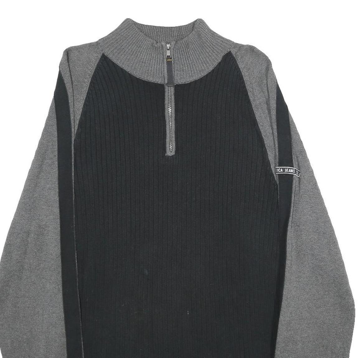 NAUTICA Mens Black & Grey Colourblock Jumper Cotton Pullover Rib Knit XL Casual