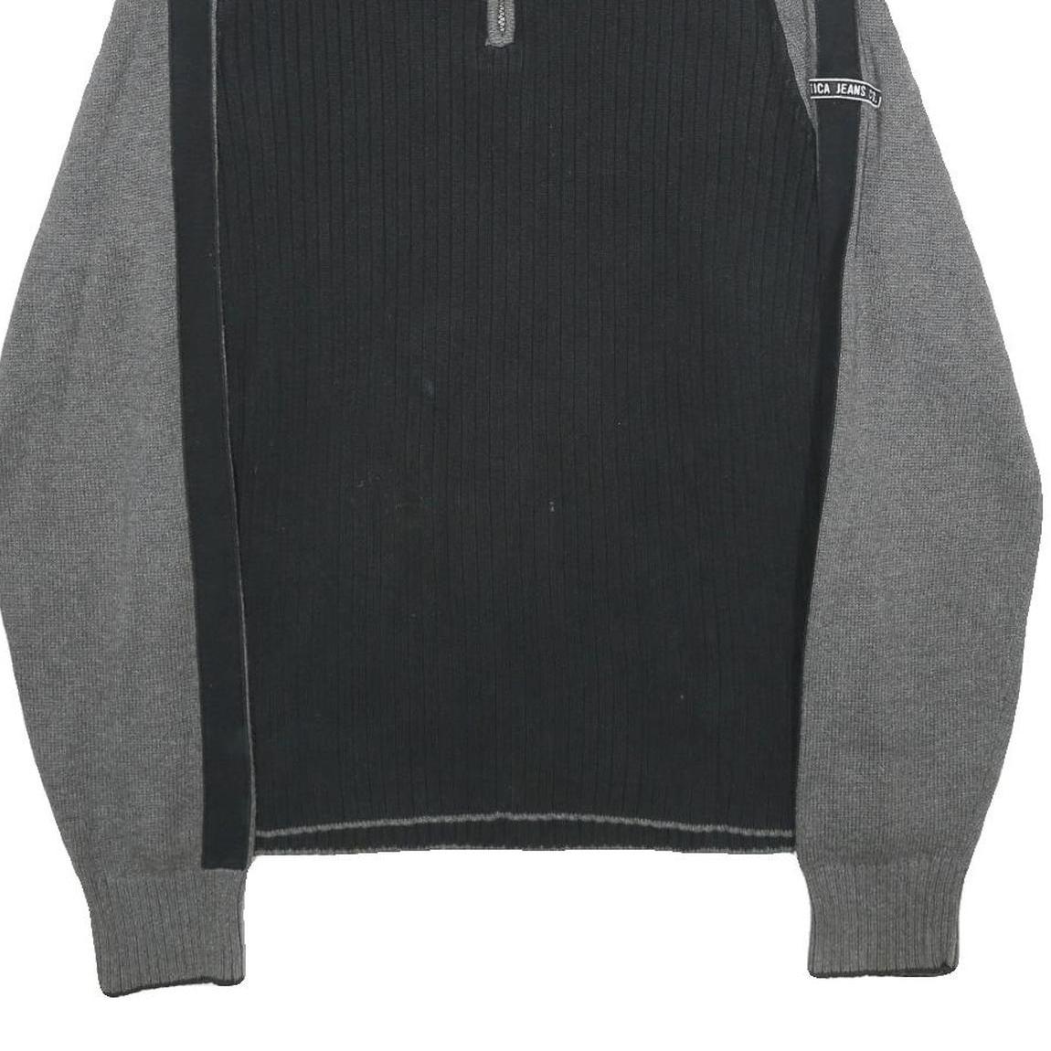 NAUTICA Mens Black & Grey Colourblock Jumper Cotton Pullover Rib Knit XL Casual