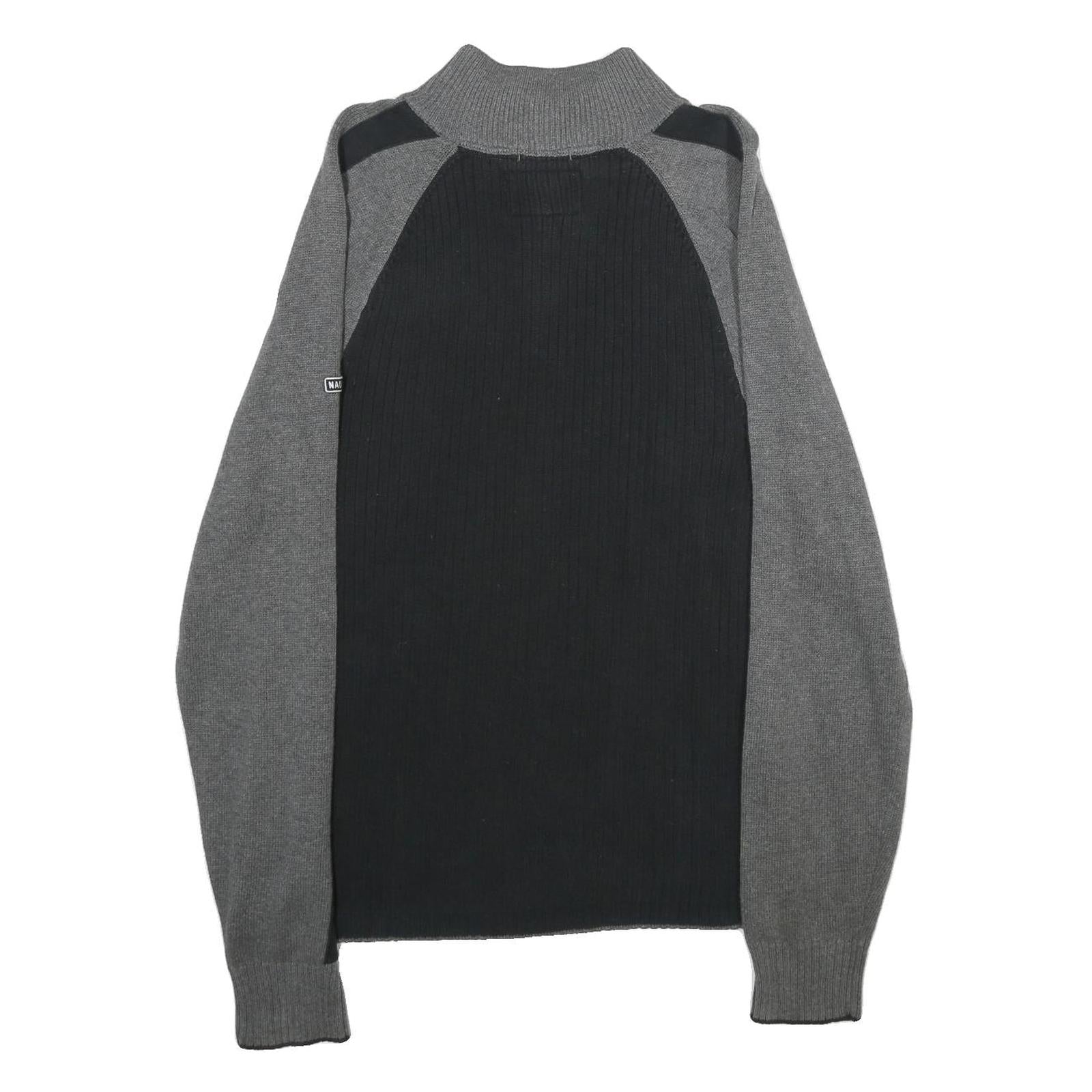 NAUTICA Mens Black & Grey Colourblock Jumper Cotton Pullover Rib Knit XL Casual