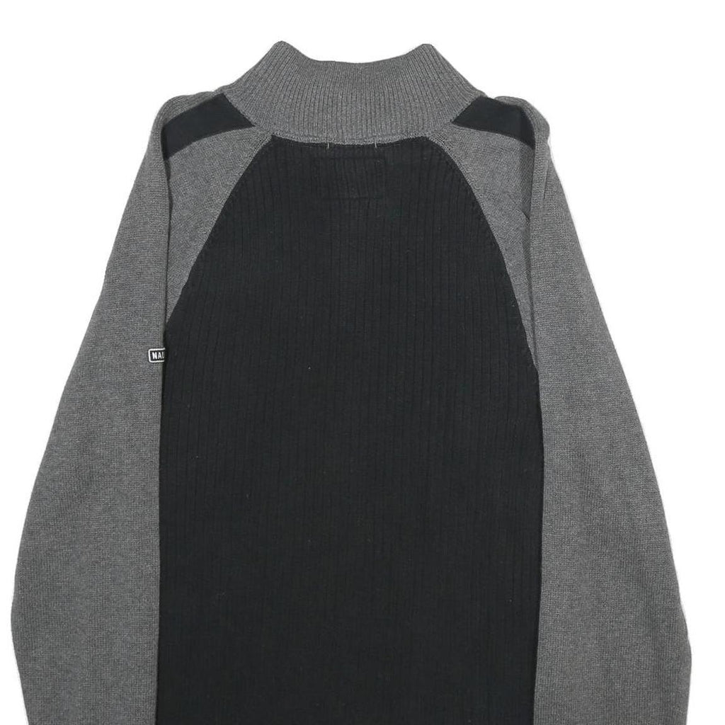 NAUTICA Mens Black & Grey Colourblock Jumper Cotton Pullover Rib Knit XL Casual