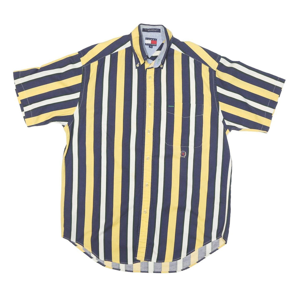 TOMMY HILFIGER Mens Yellow & Navy Stripe Shirt S Button Down Casual Cotton