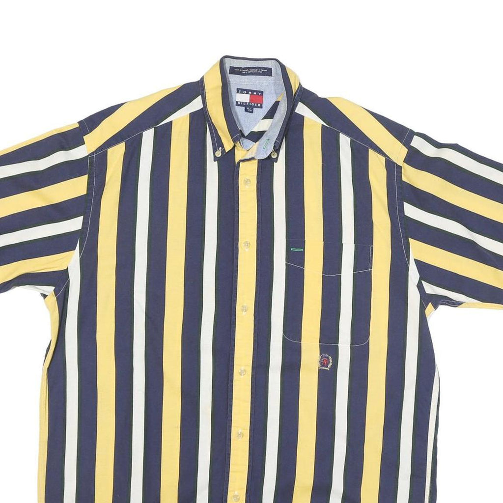 TOMMY HILFIGER Mens Yellow & Navy Stripe Shirt S Button Down Casual Cotton