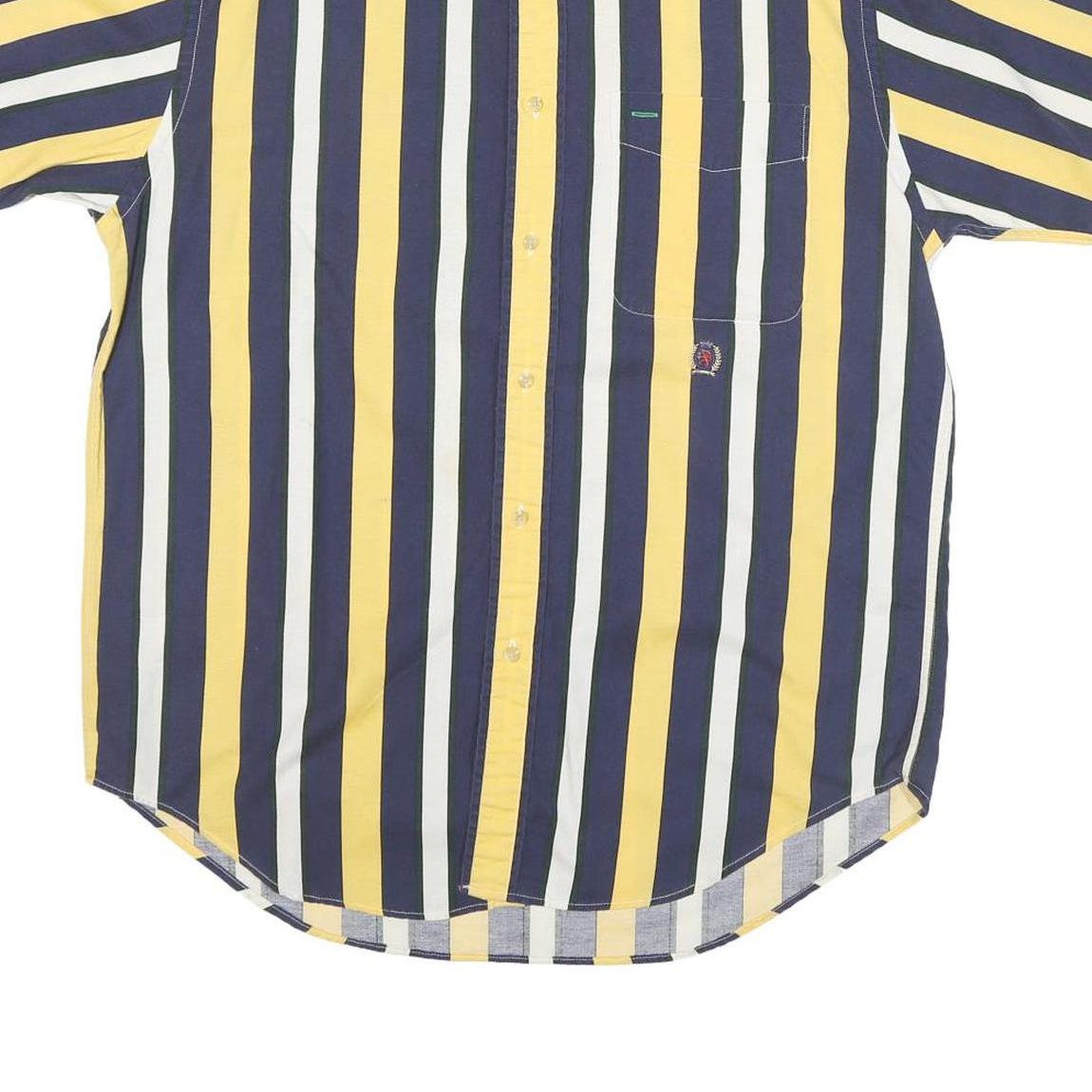 TOMMY HILFIGER Mens Yellow & Navy Stripe Shirt S Button Down Casual Cotton