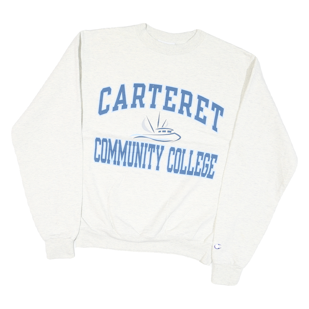 CHAMPION Mens Cream Carteret Community College Crew Neck S Cotton Blend