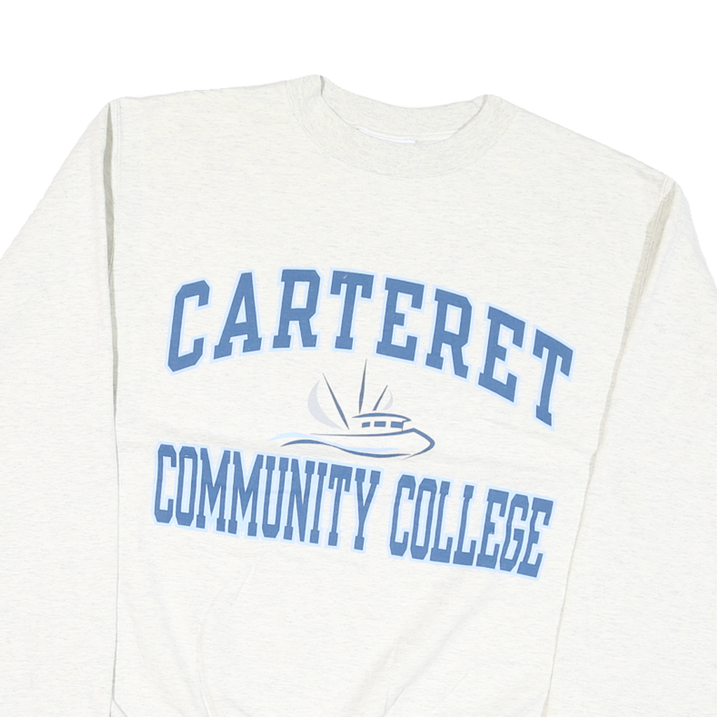 CHAMPION Mens Cream Carteret Community College Crew Neck S Cotton Blend