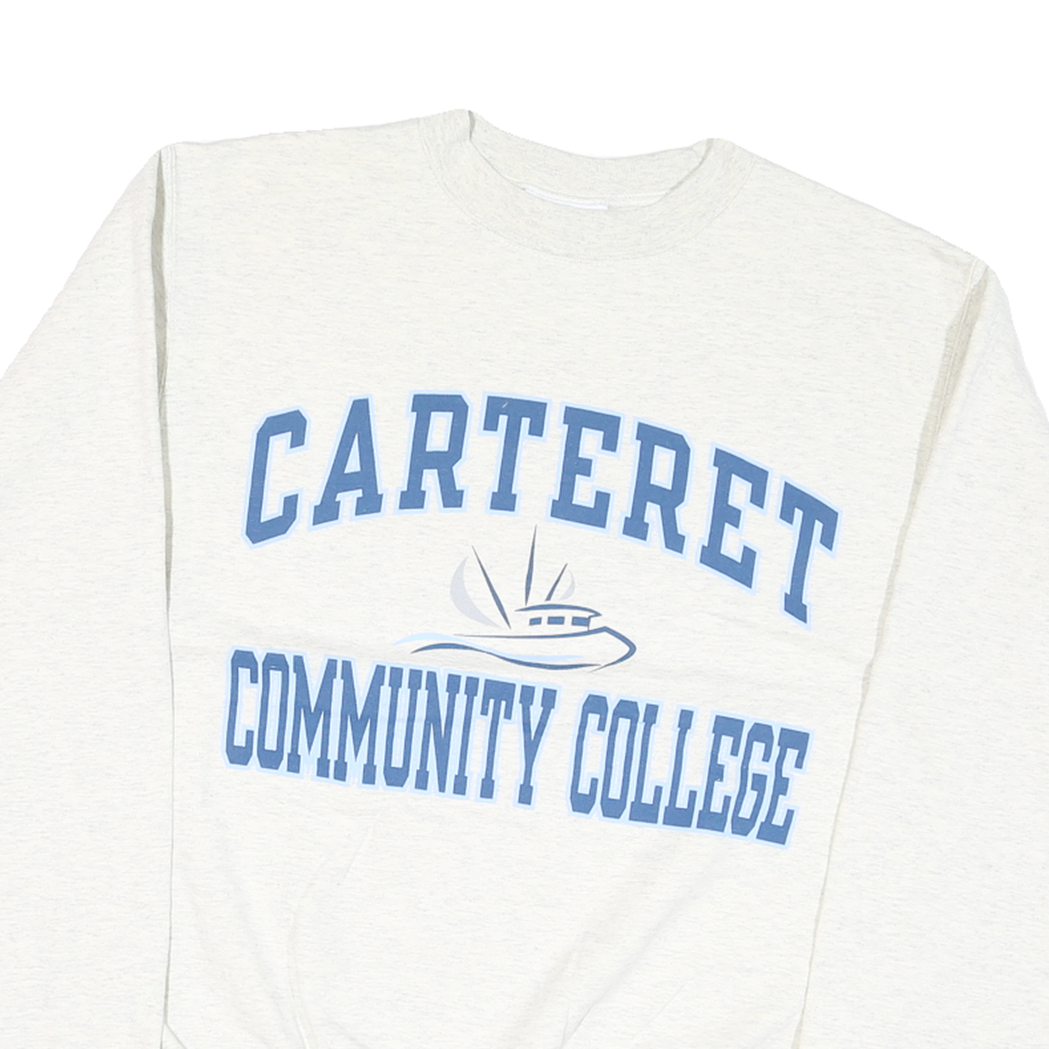 CHAMPION Mens Cream Carteret Community College Crew Neck S Cotton Blend