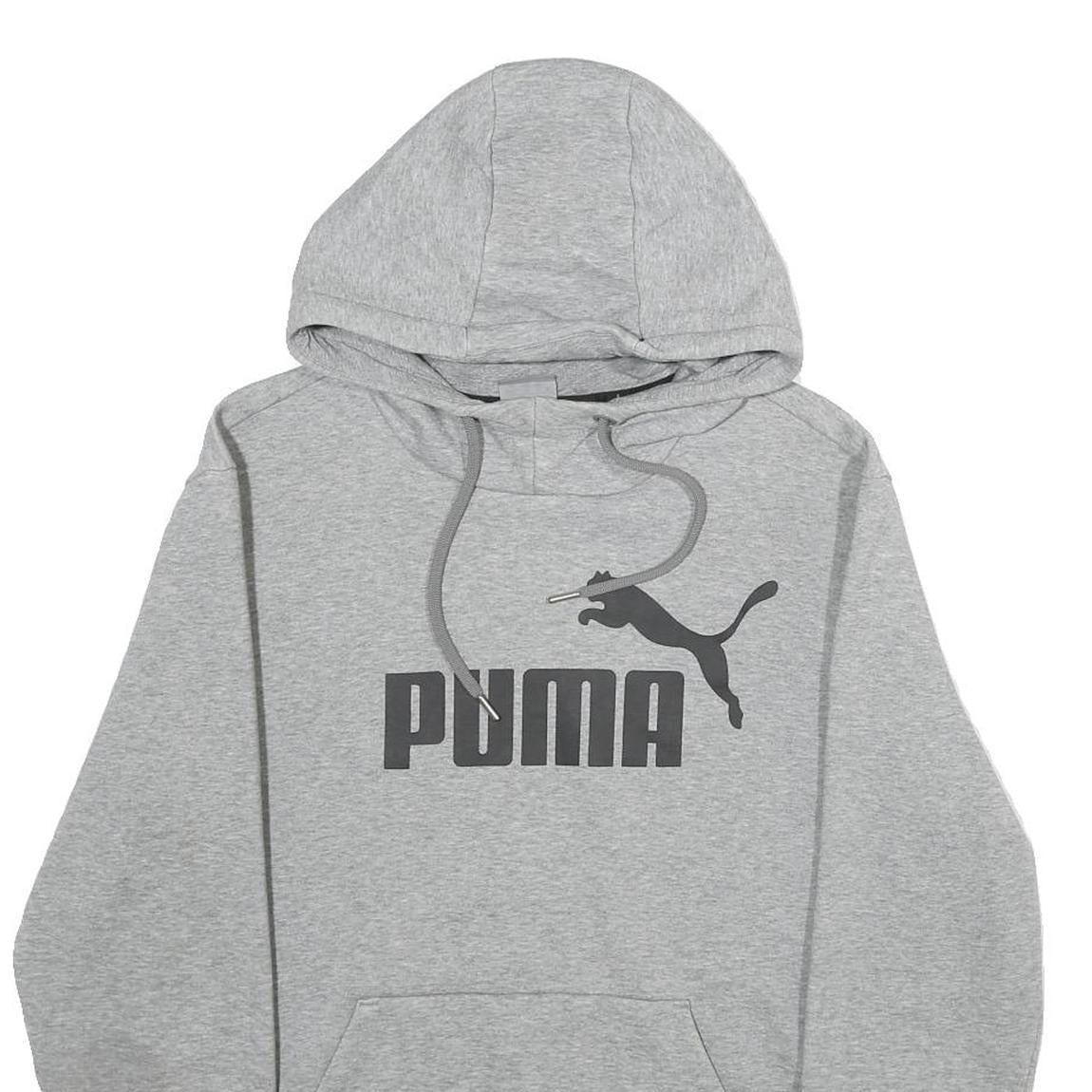PUMA Mens Grey Hoodie S Cotton Blend Pullover Sweatshirt Casual