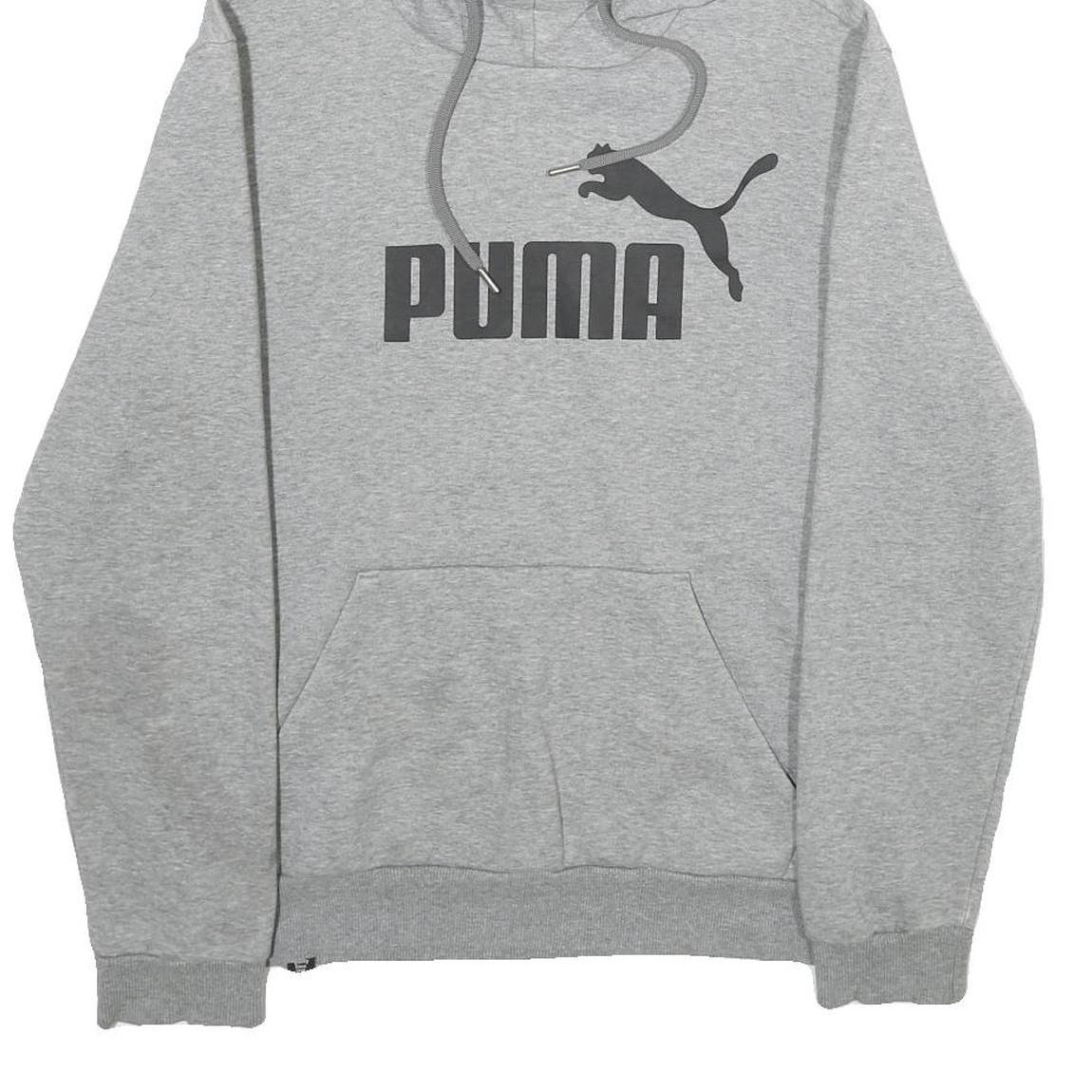 PUMA Mens Grey Hoodie S Cotton Blend Pullover Sweatshirt Casual
