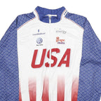 VOLEA Mens White & Blue USA Graphic T-Shirt 2XL Long Sleeve Crew Neck