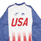 VOLEA Mens White & Blue USA Graphic T-Shirt 2XL Long Sleeve Crew Neck