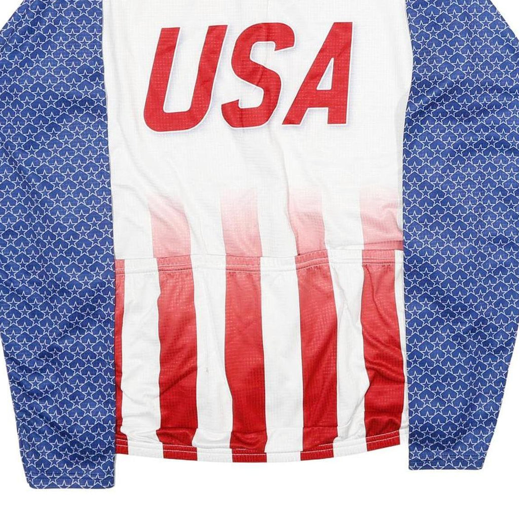 VOLEA Mens White & Blue USA Graphic T-Shirt 2XL Long Sleeve Crew Neck