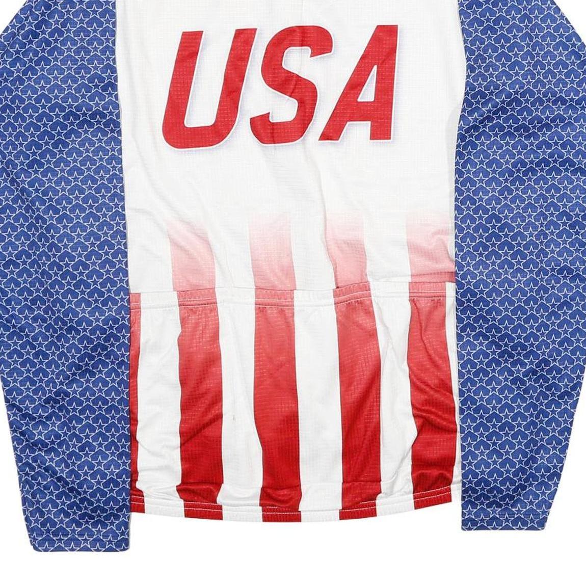 VOLEA Mens White & Blue USA Graphic T-Shirt 2XL Long Sleeve Crew Neck