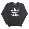 ADIDAS Womens Black Crew Neck Sweatshirt UK 12 Cotton Logo Casual Pullover