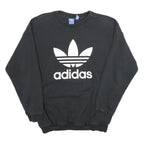 ADIDAS Womens Black Crew Neck Sweatshirt UK 12 Cotton Logo Casual Pullover