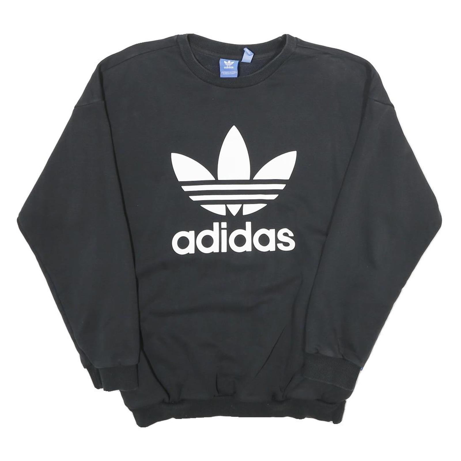 ADIDAS Womens Black Crew Neck Sweatshirt UK 12 Cotton Logo Casual Pullover