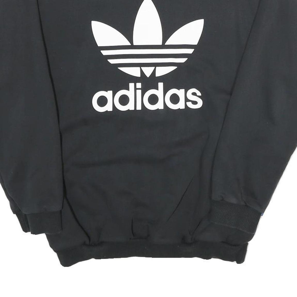ADIDAS Womens Black Crew Neck Sweatshirt UK 12 Cotton Logo Casual Pullover
