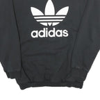 ADIDAS Womens Black Crew Neck Sweatshirt UK 12 Cotton Logo Casual Pullover