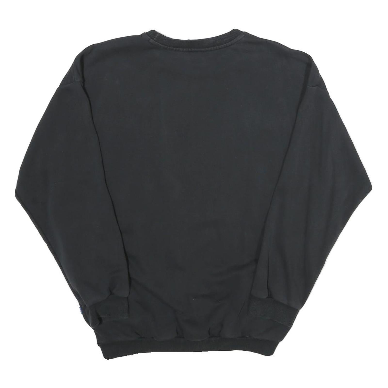 ADIDAS Womens Black Crew Neck Sweatshirt UK 12 Cotton Logo Casual Pullover