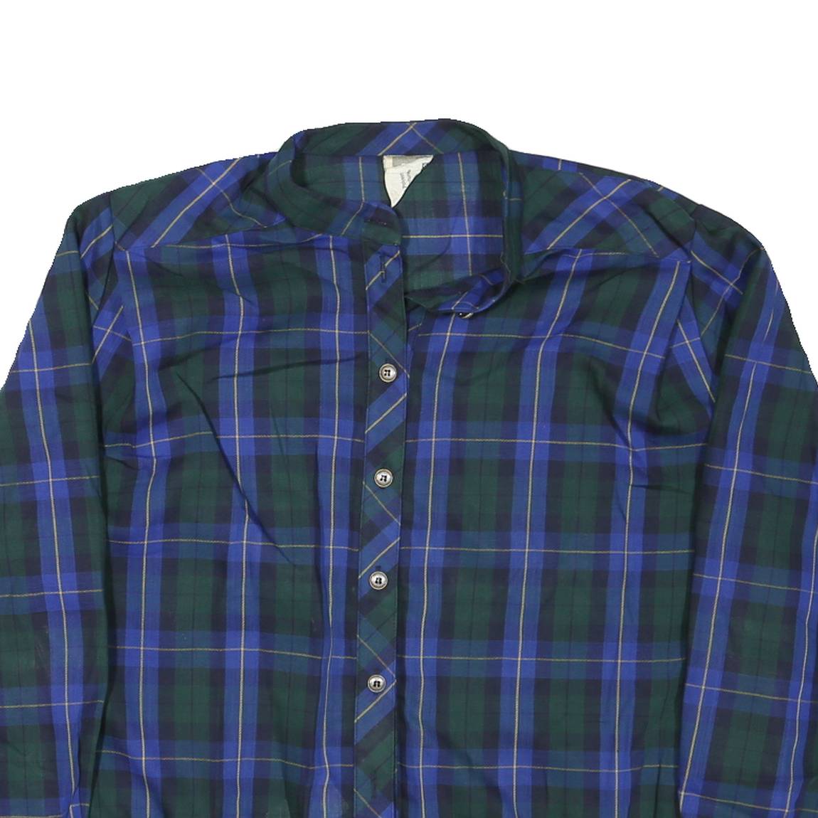 Womens Blue & Green Check Coach Jacket L Polyester Woven Button Closure Long