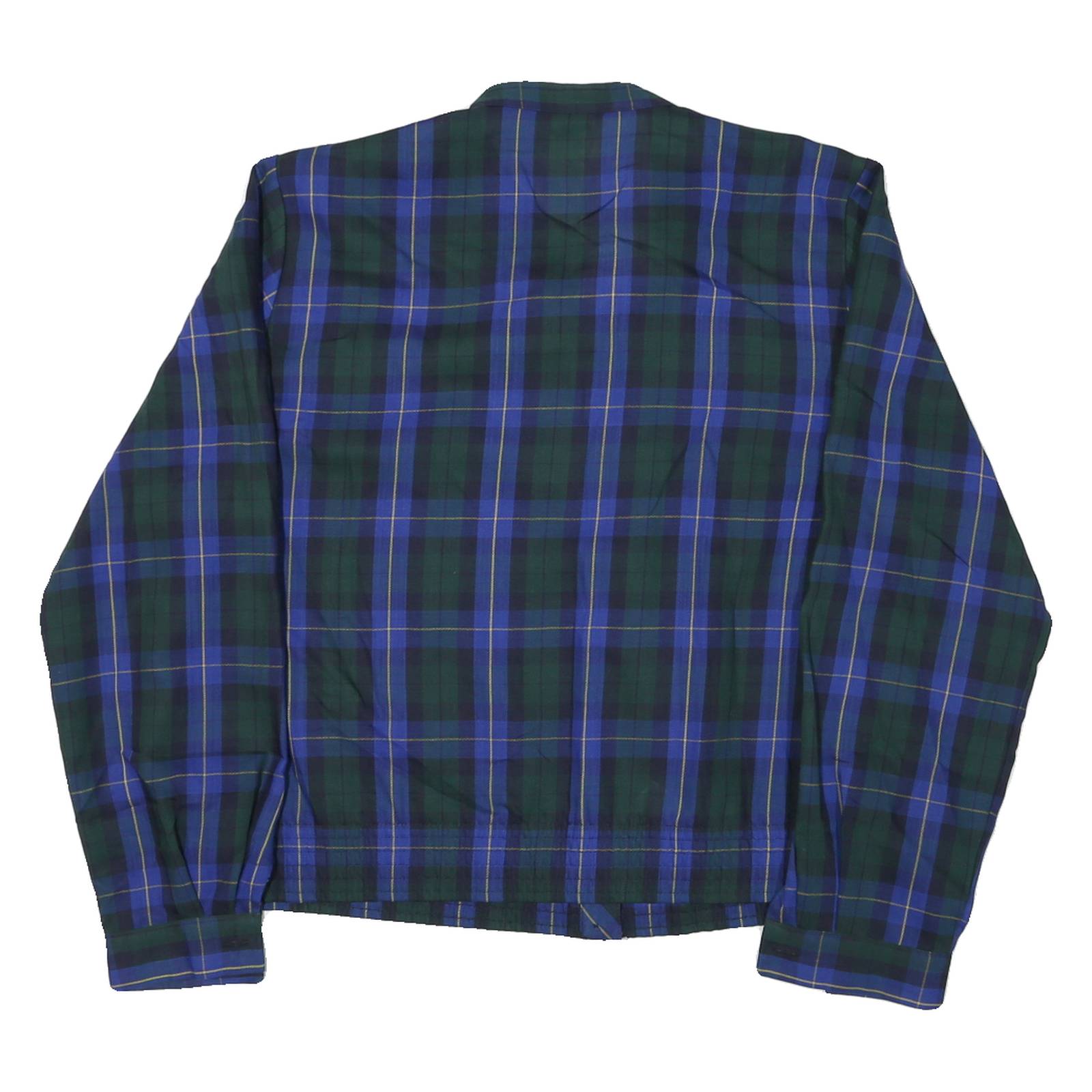 Womens Blue & Green Check Coach Jacket L Polyester Woven Button Closure Long