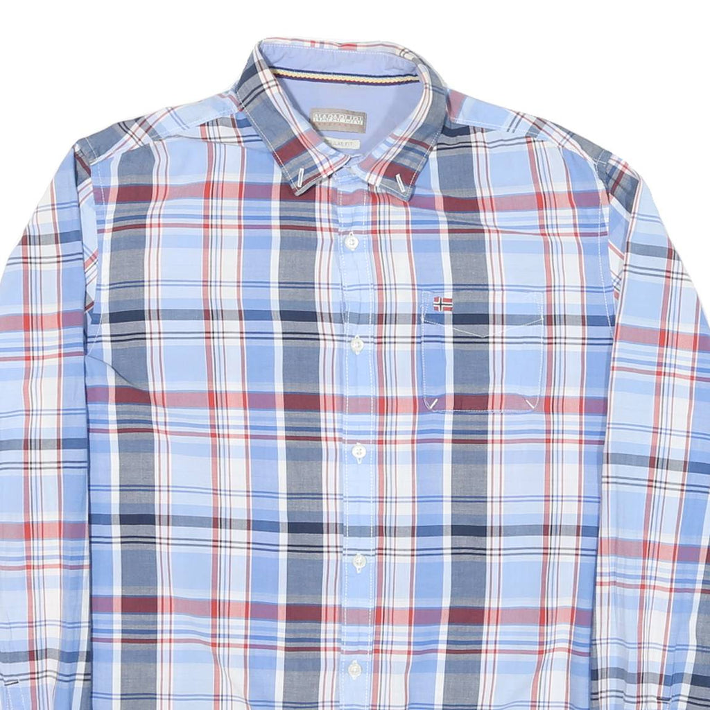 NAPAPIJRI Mens Blue & Red Plaid Cotton Blend Shirt M Casual Button-Down Long
