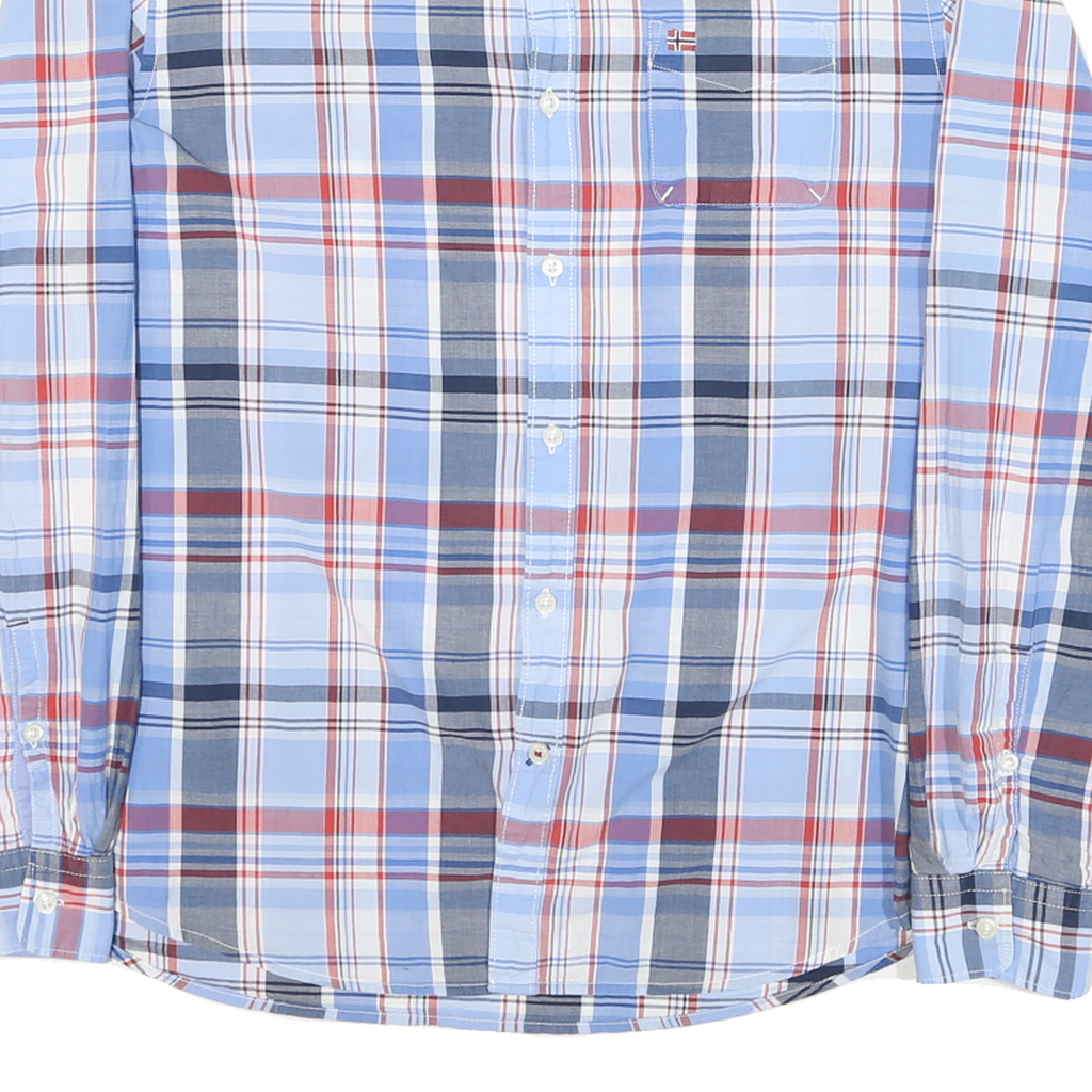 NAPAPIJRI Mens Blue & Red Plaid Cotton Blend Shirt M Casual Button-Down Long
