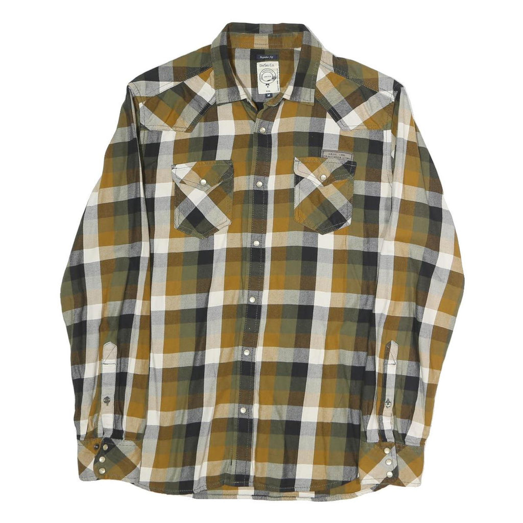 DIESEL Mens Green & Beige Check Shirt M Casual Cotton Button-Up