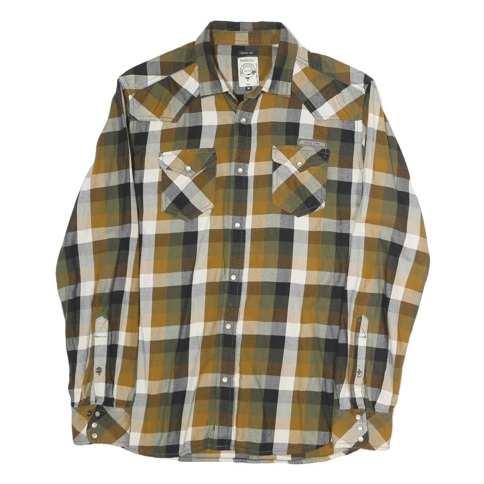 DIESEL Mens Green & Beige Check Shirt M Casual Cotton Button-Up