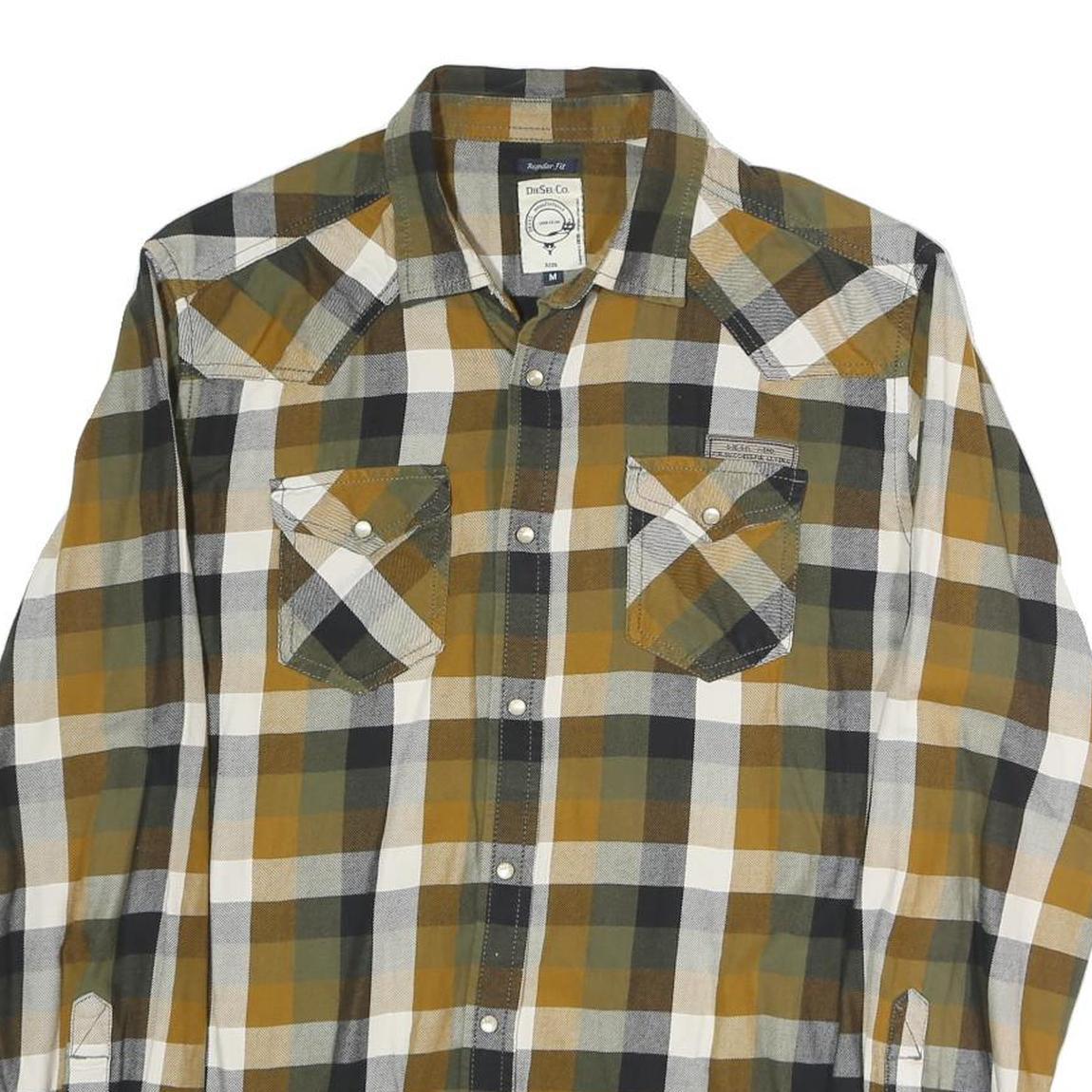 DIESEL Mens Green & Beige Check Shirt M Casual Cotton Button-Up