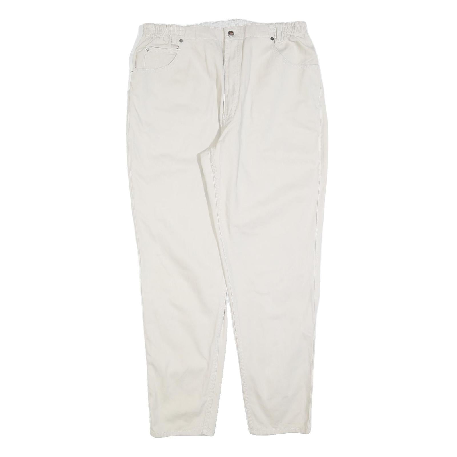 TEDDY'S Womens Cotton Blend White Relaxed Straight Trousers W36 L32 Casual