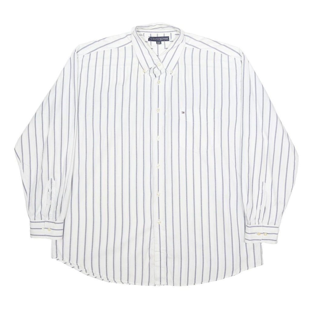 TOMMY HILFIGER Mens White & Grey Striped Shirt XL Classic Cotton Button-Down