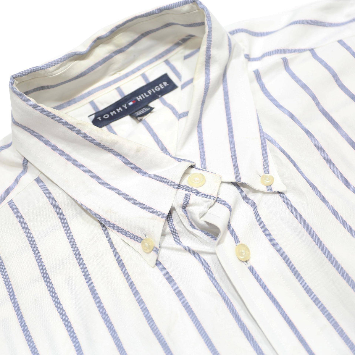 TOMMY HILFIGER Mens White & Grey Striped Shirt XL Classic Cotton Button-Down