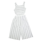 Cut Out Waist Womens Playsuit Grey Striped Wide-Leg XS