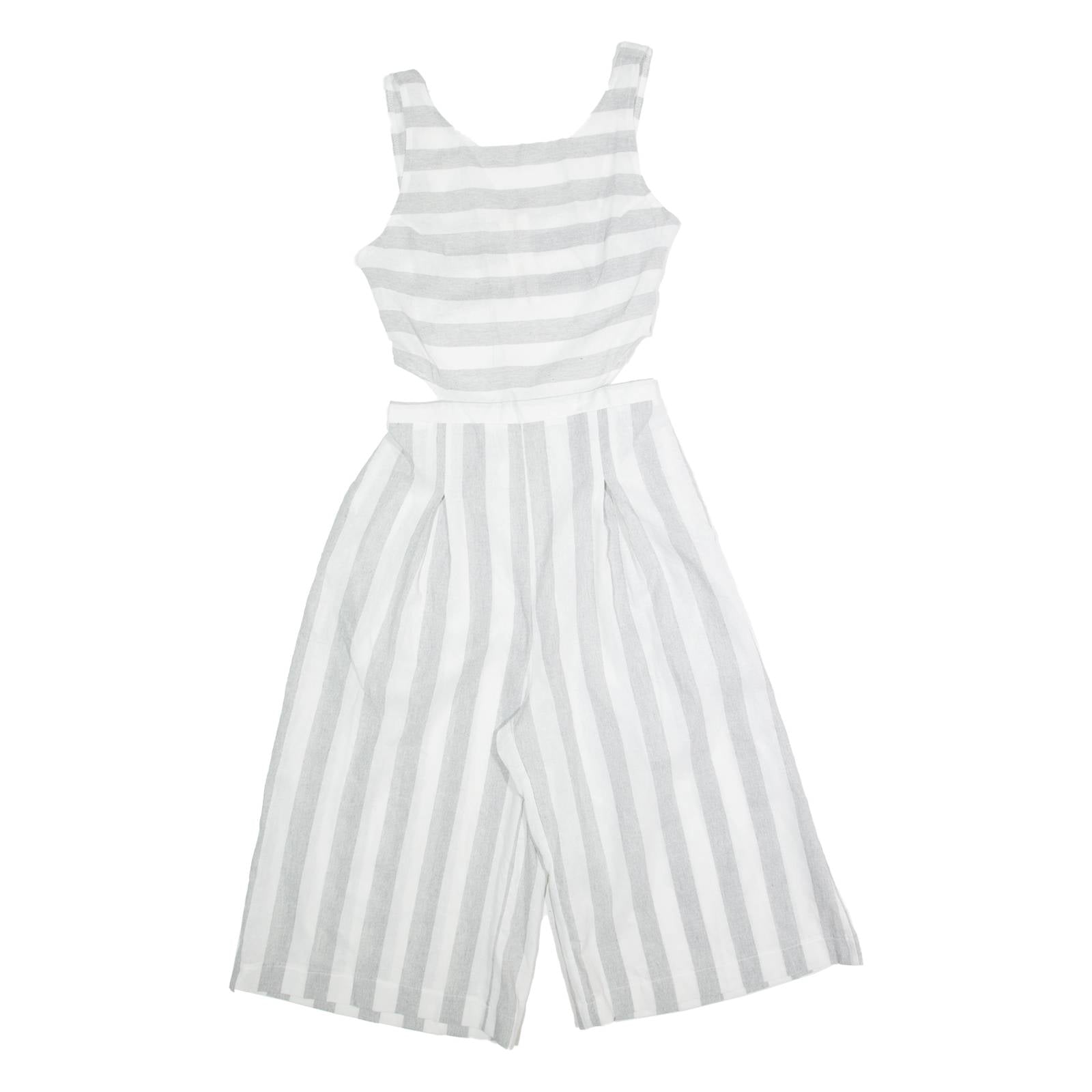 Cut Out Waist Womens Playsuit Grey Striped Wide-Leg XS