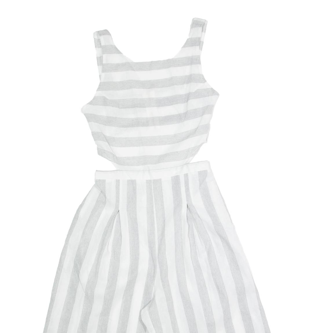 Cut Out Waist Womens Playsuit Grey Striped Wide-Leg XS