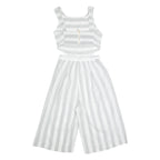 Cut Out Waist Womens Playsuit Grey Striped Wide-Leg XS