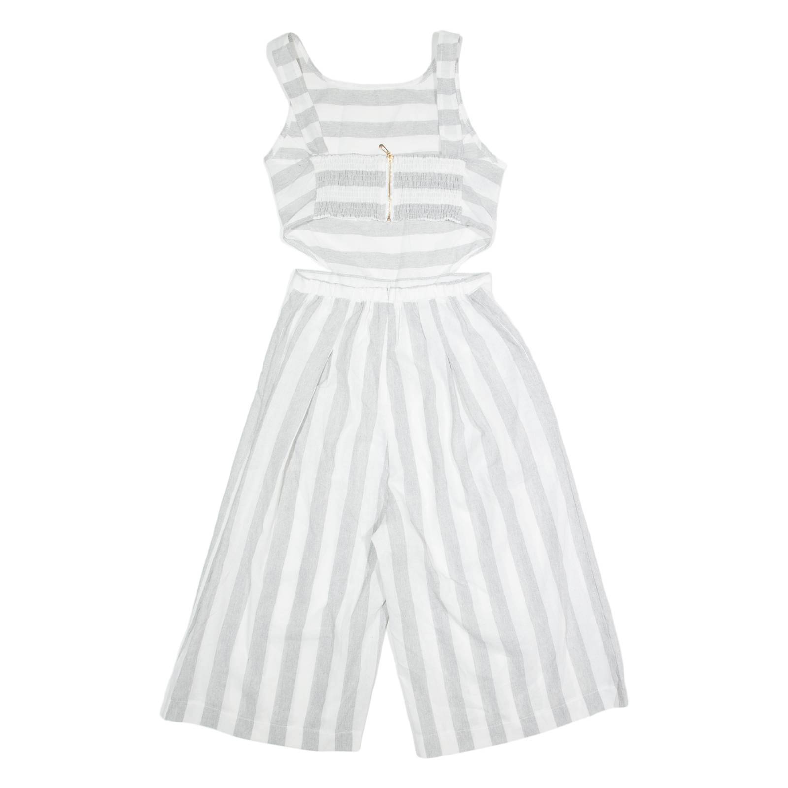 Cut Out Waist Womens Playsuit Grey Striped Wide-Leg XS