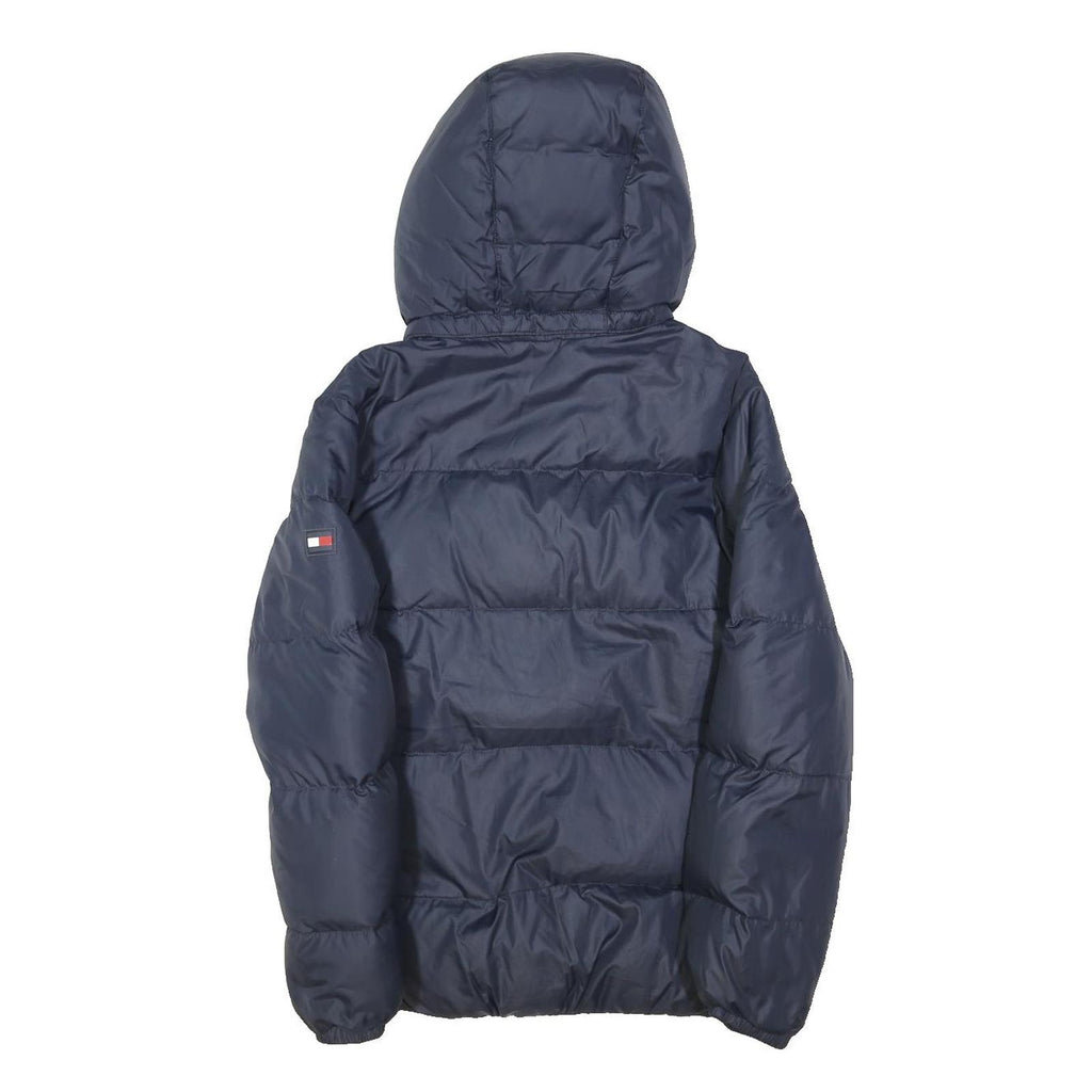 TOMMY HILFIGER Boys Navy Blue Down Jacket M Quilted Hooded Zip Warm Winter
