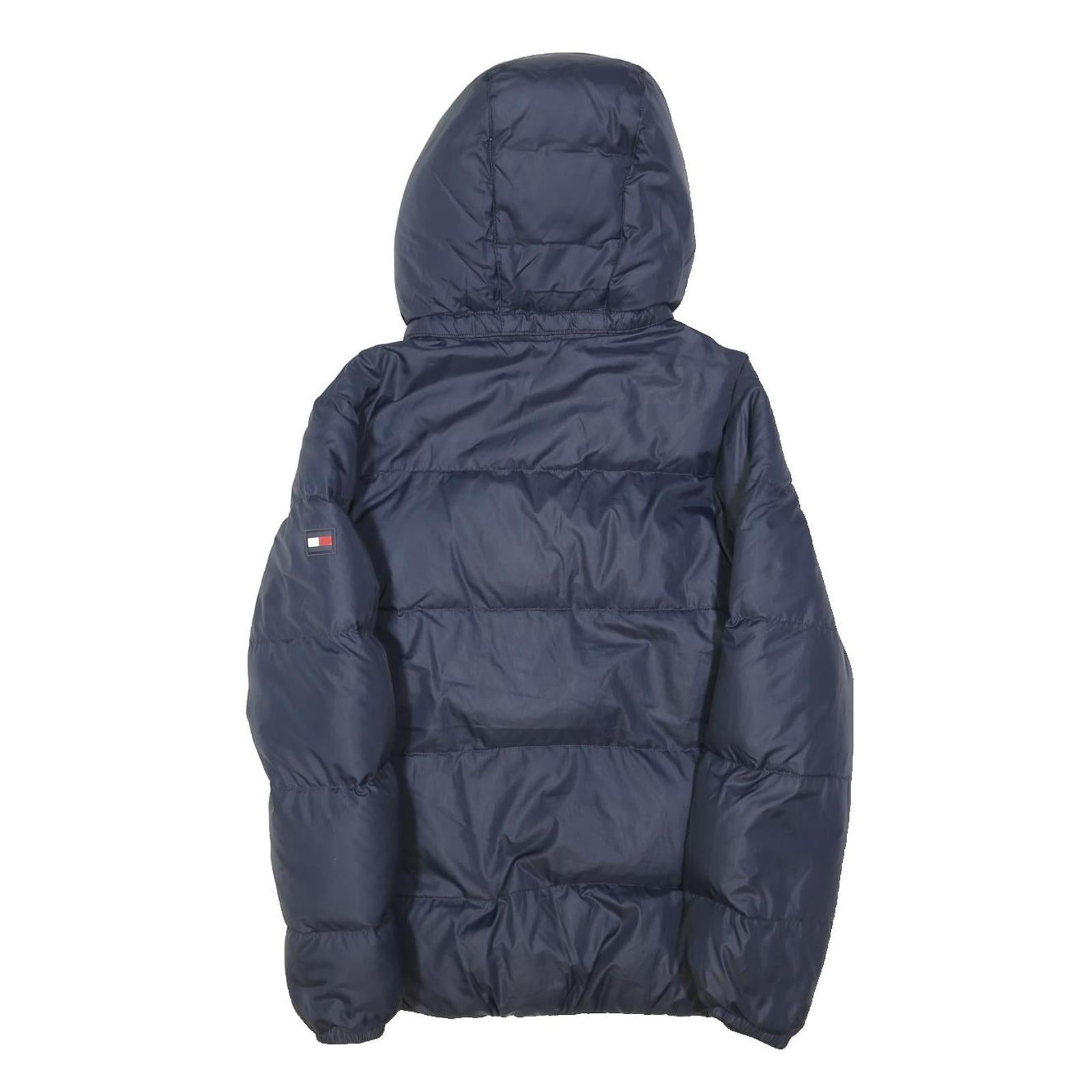 TOMMY HILFIGER Boys Navy Blue Down Jacket M Quilted Hooded Zip Warm Winter