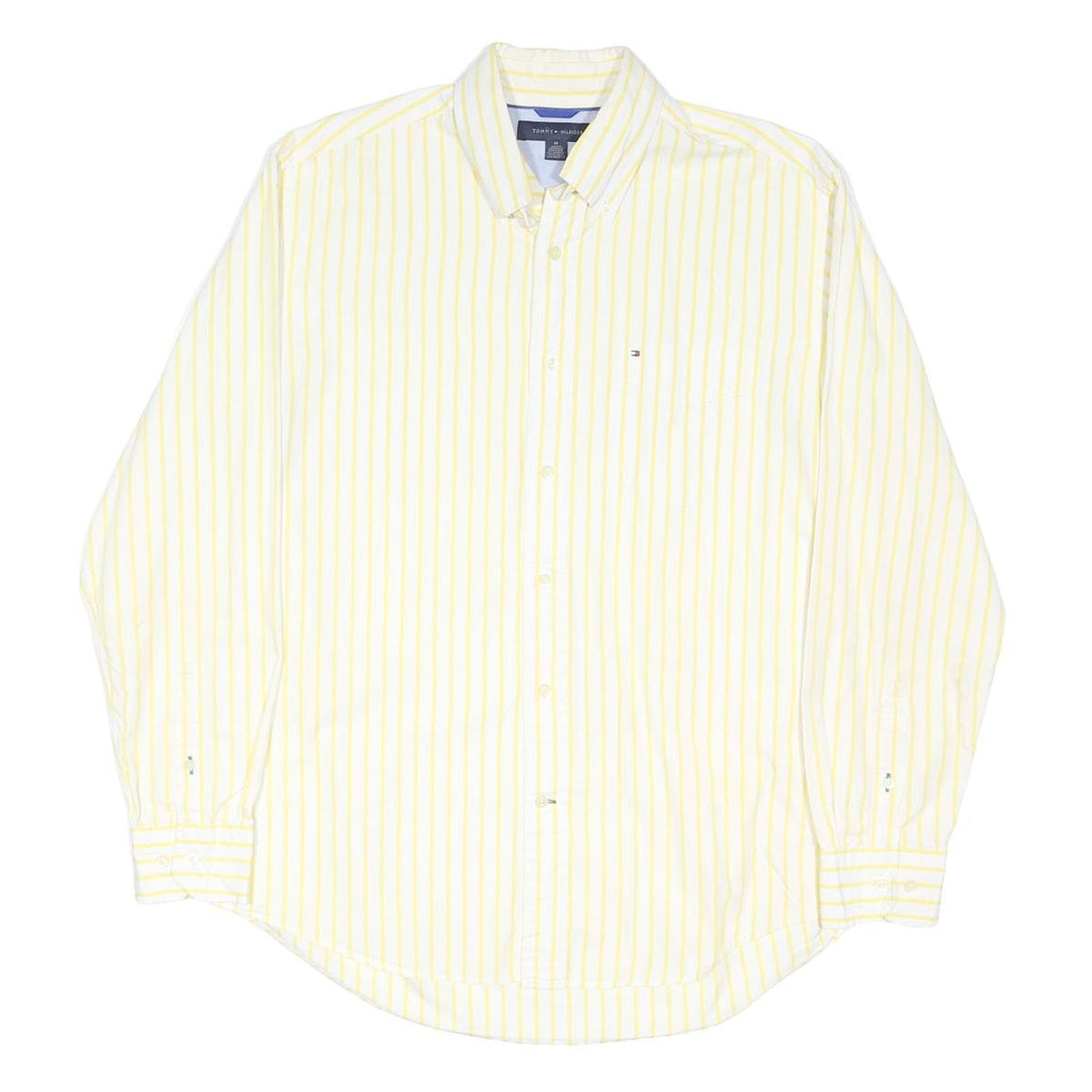 TOMMY HILFIGER Mens Yellow & White Stripe Shirt M Button Down Smart Casual