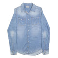 BASIC DENIM Womens Blue Denim Shirt S Button Pocket Casual