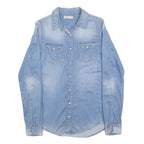 BASIC DENIM Womens Blue Denim Shirt S Button Pocket Casual