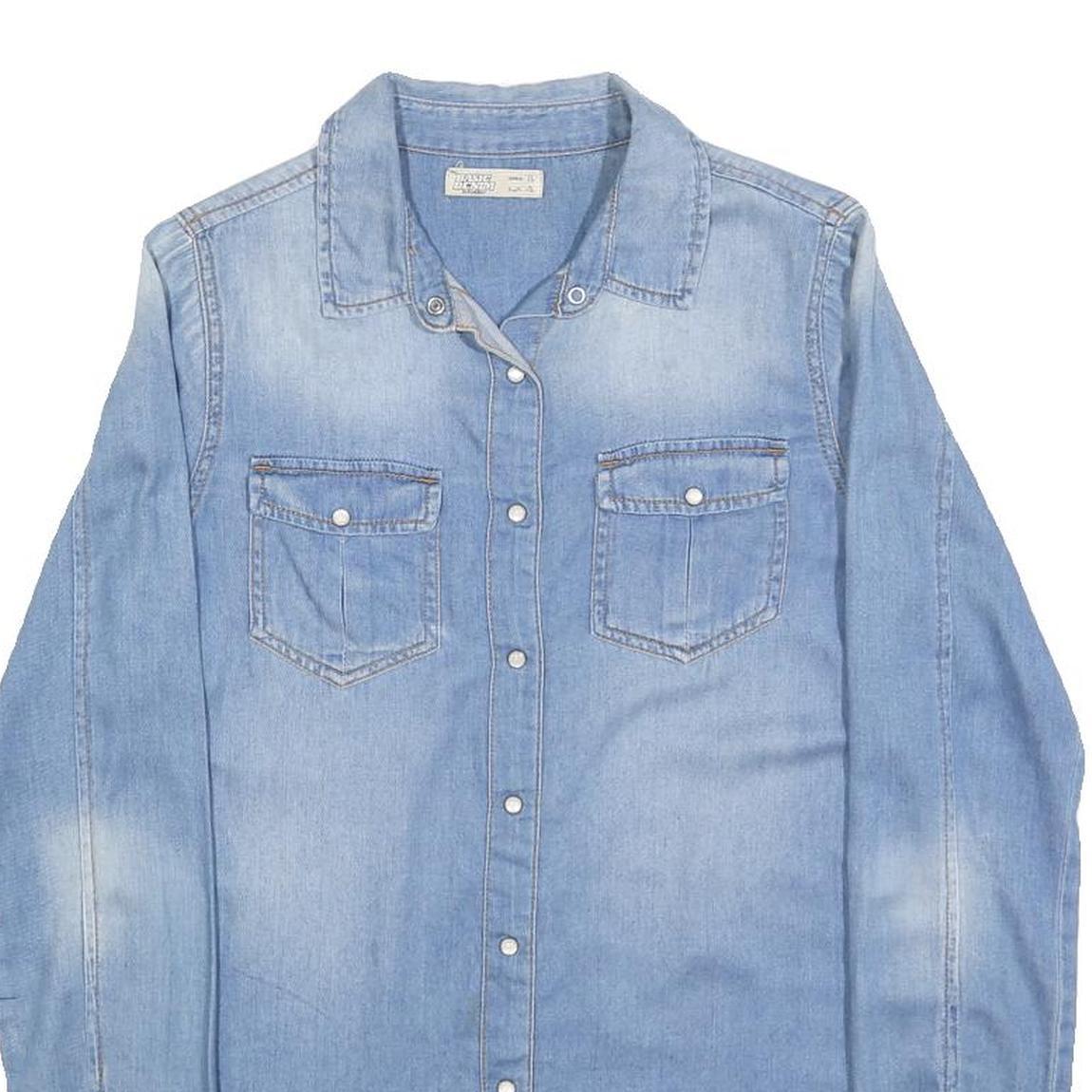 BASIC DENIM Womens Blue Denim Shirt S Button Pocket Casual