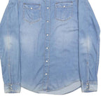 BASIC DENIM Womens Blue Denim Shirt S Button Pocket Casual