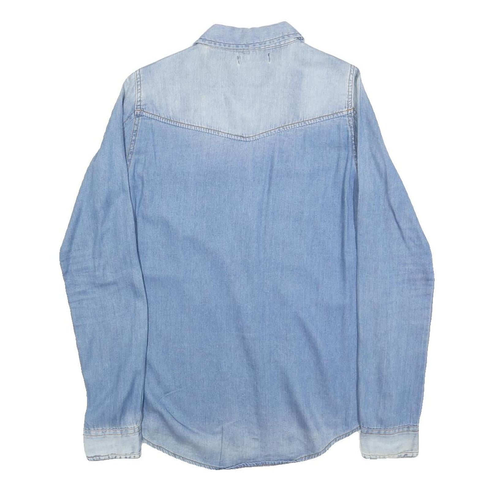 BASIC DENIM Womens Blue Denim Shirt S Button Pocket Casual