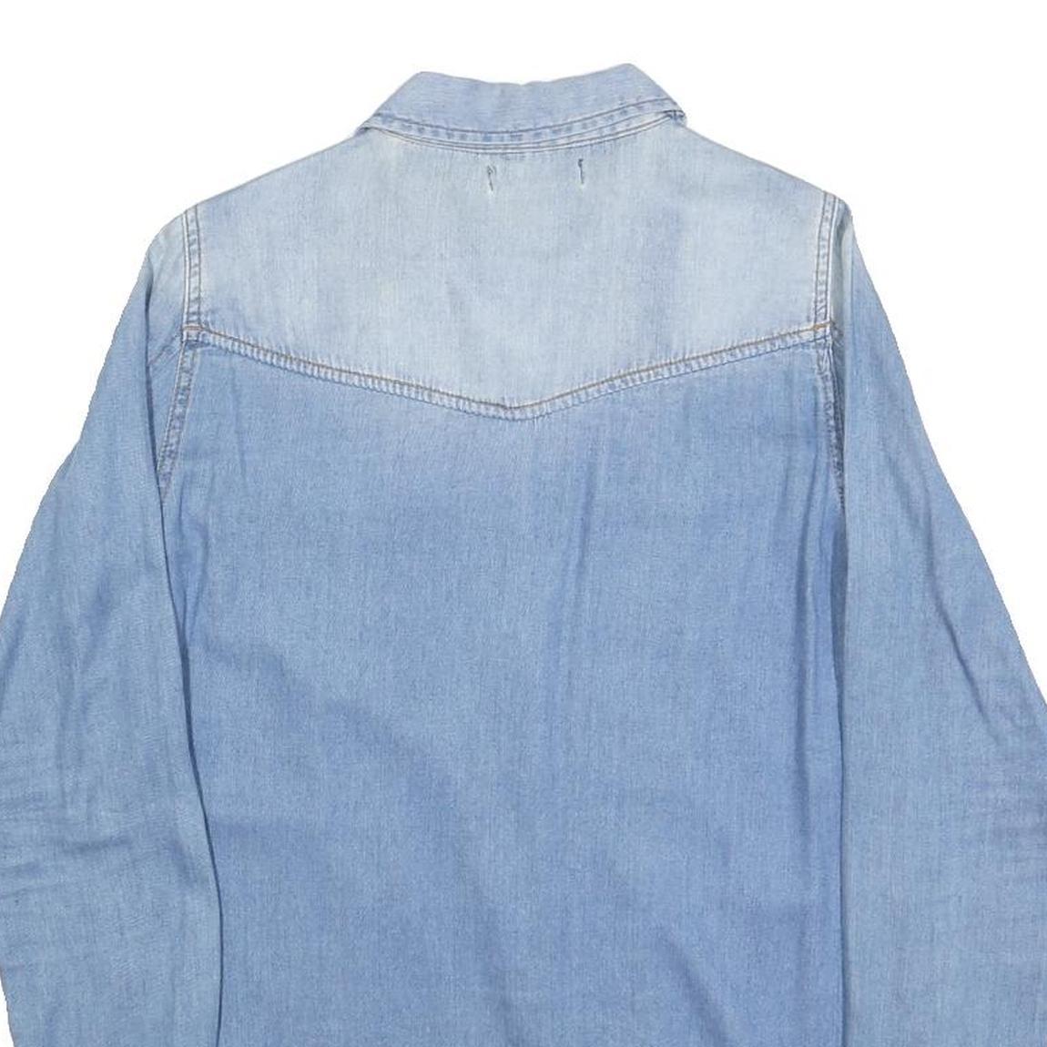 BASIC DENIM Womens Blue Denim Shirt S Button Pocket Casual