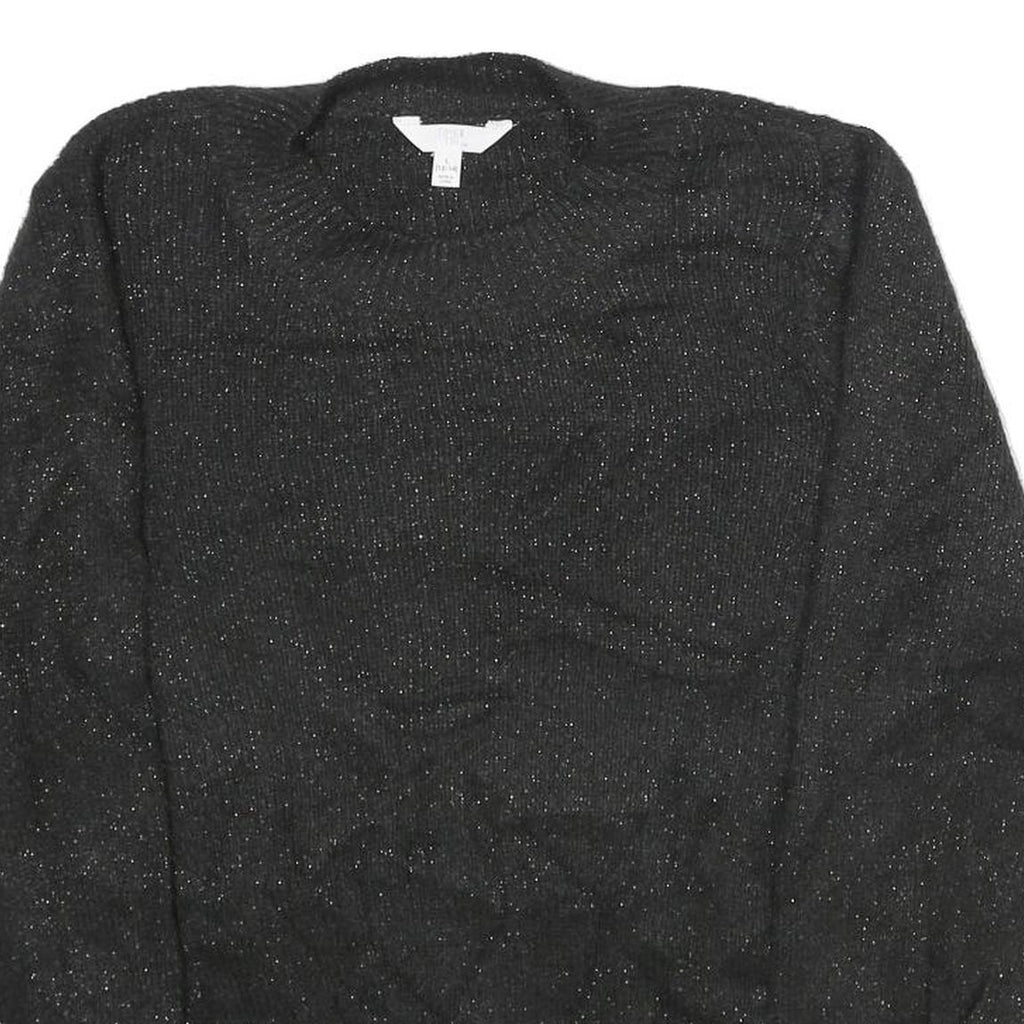 TIME AND TRU Womens Black Sparkle Pullover Plain Crew Neck Basic Knit L Jumper