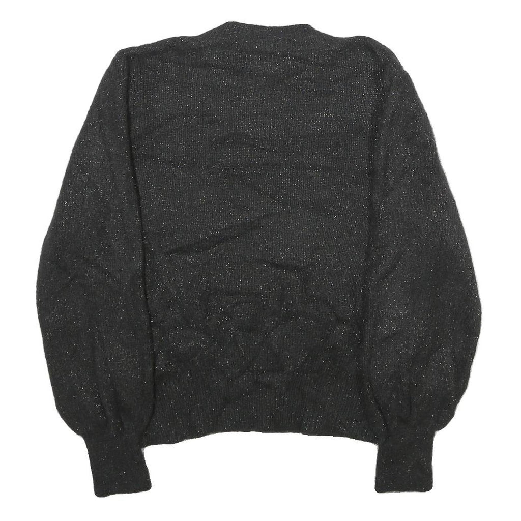 TIME AND TRU Womens Black Sparkle Pullover Plain Crew Neck Basic Knit L Jumper